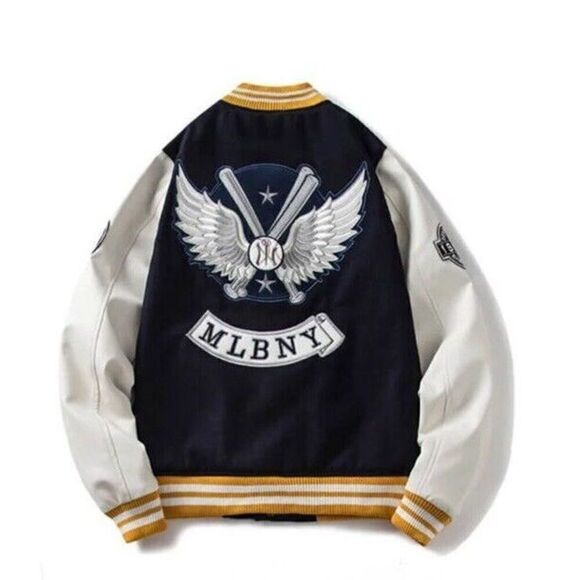 New York Yankees Leather Wool Varsity Bomber Jacket Size M BLBMY Maker Of Jacket - Picture 11 of 11